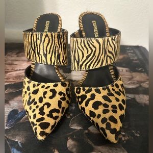 Express Haircalf Leopard Print Heels Size 8